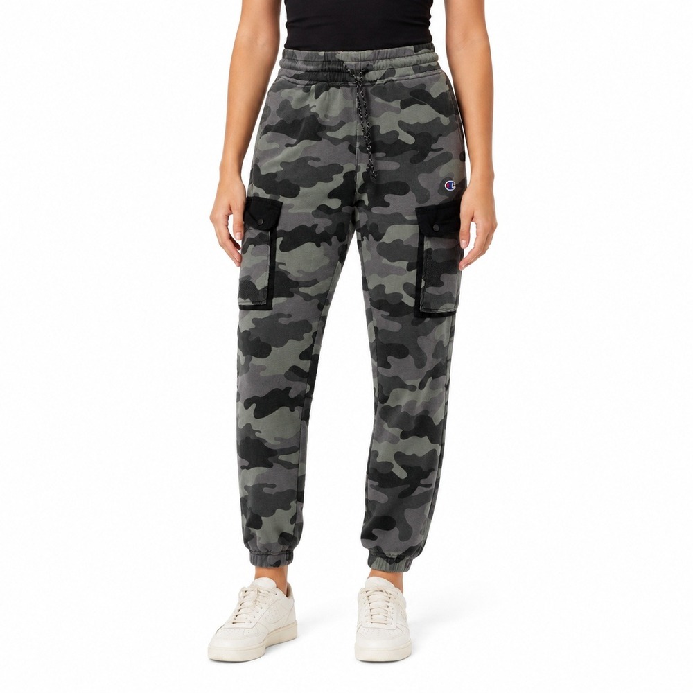 Champion Cargo Joggers Women Small Grey Camo P9420P Fleece Streetwear